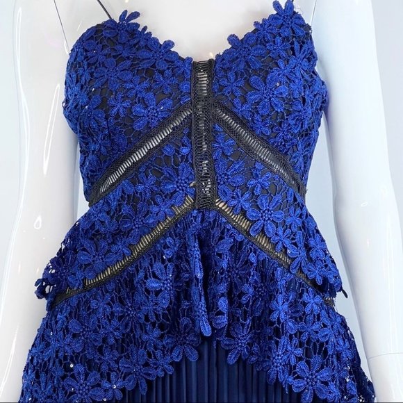 Sexy Blue Lace Bodice Side Split Midi Dress - Picture 5 of 17